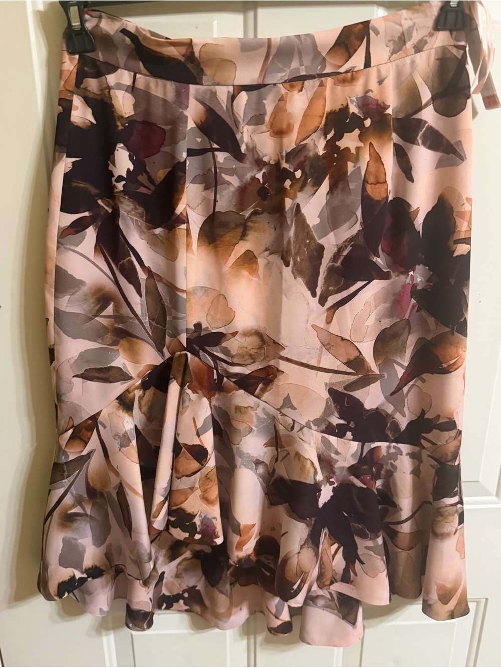 ANTONIO MELANI Pink Floral A-Line Skirt with Brown and Purple Accents